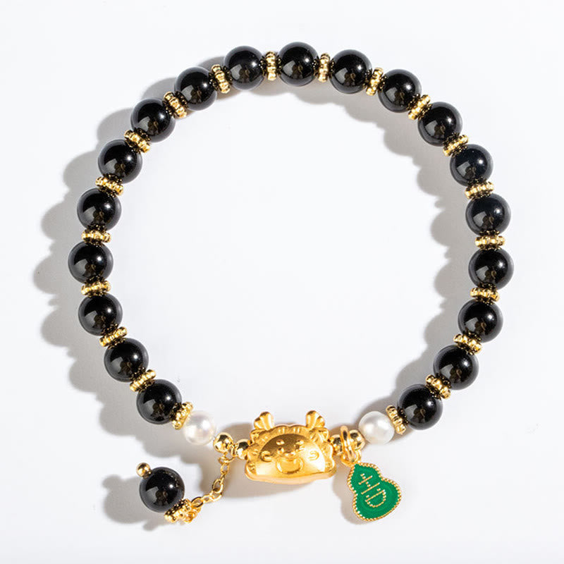 Buddha Stones Year Of The Dragon Natural Red Agate Pink Crystal Black Onyx Dumpling Luck Fu Character Bracelet - Black Onyx(Protection♥Fortune)(Wrist Circumference 14-16cm) - image 10