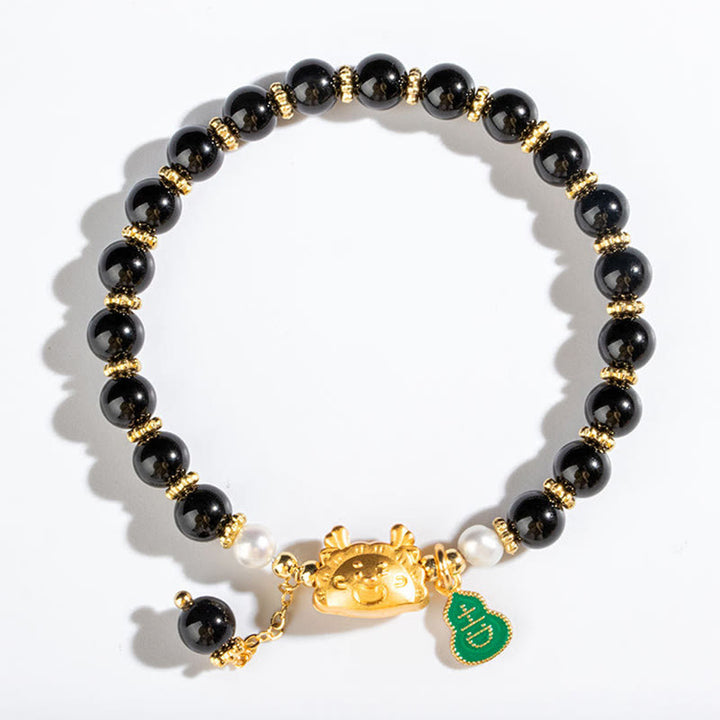 Buddha Stones Year Of The Dragon Natural Red Agate Pink Crystal Black Onyx Dumpling Luck Fu Character Bracelet - Black Onyx(Protection♥Fortune)(Wrist Circumference 14-16cm) - image 10
