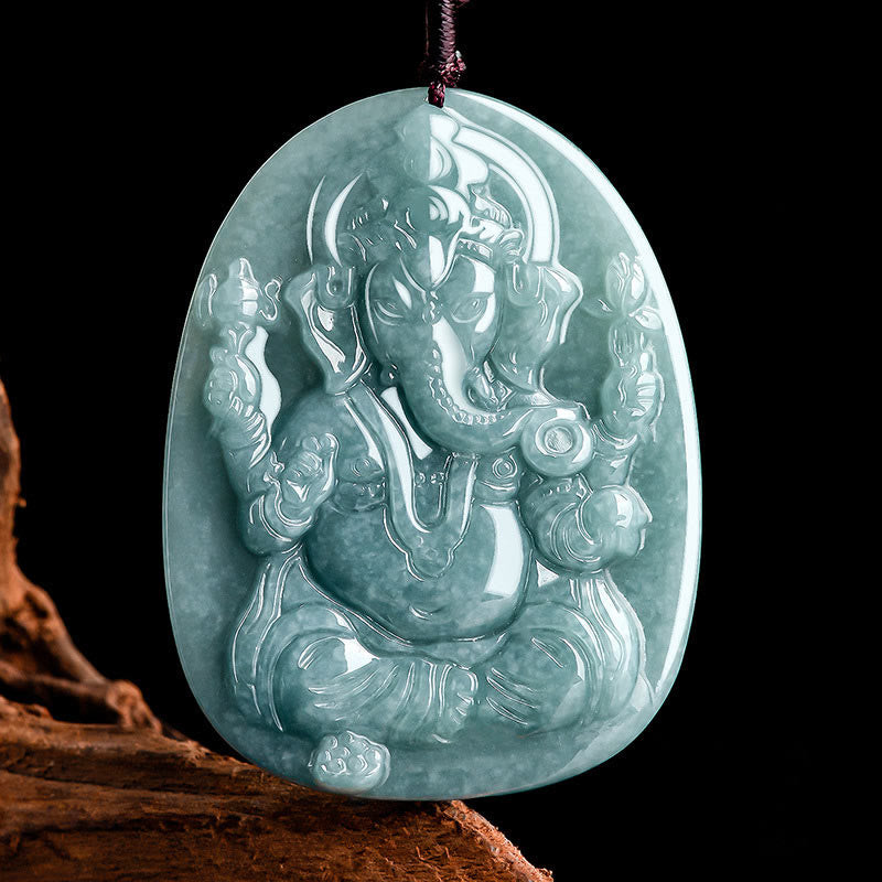 Buddha Stones Natural Jade Ganesh Ganpati Elephant Protection Amulet Necklace Pendant - GANESH(Protection♥Reflection) - image 0