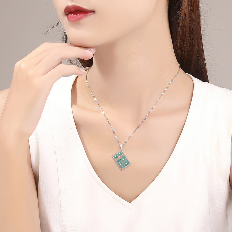 Buddha Stones 925 Sterling Silver Natural Jade Abacus Pattern Abundance Necklace Pendant - image 10