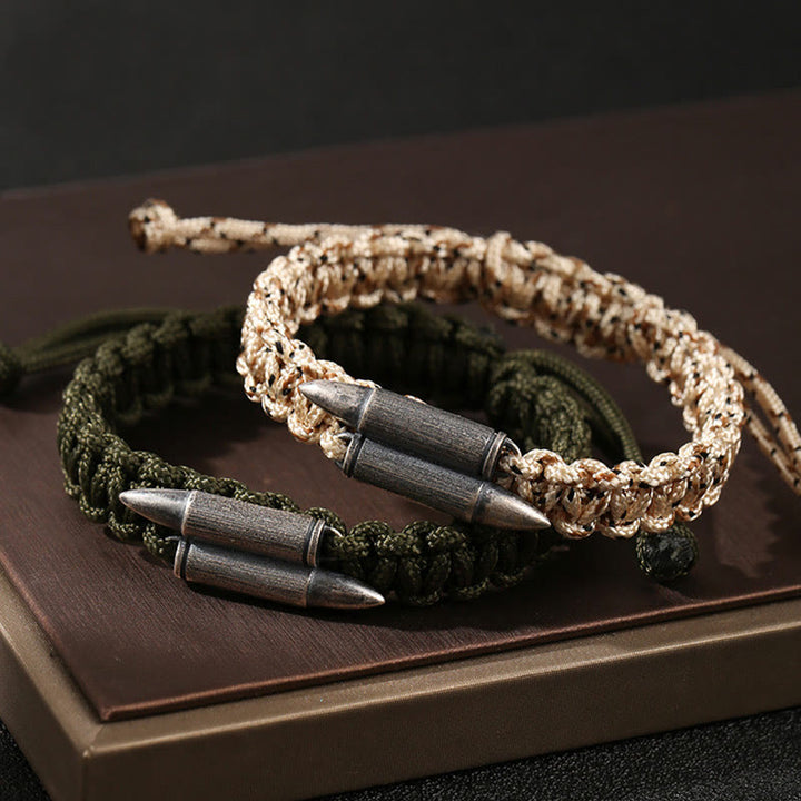 Buddha Stones 925 Sterling Silver Bullet Design Braided Rope Bracelet - image 0