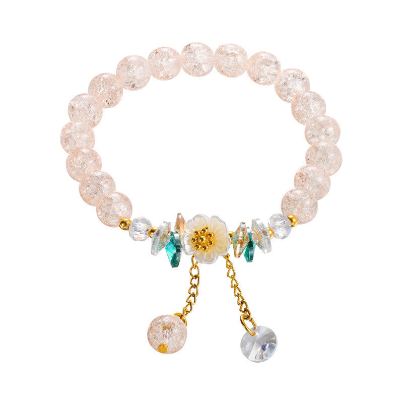 Buddha Stones Simple Design Flower Charm Glass Bead Bracelet - Beige - image 8