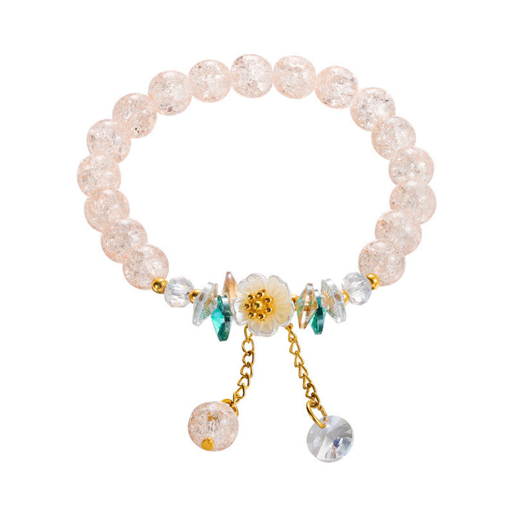 Buddha Stones Simple Design Flower Charm Glass Bead Bracelet - Beige - image 8