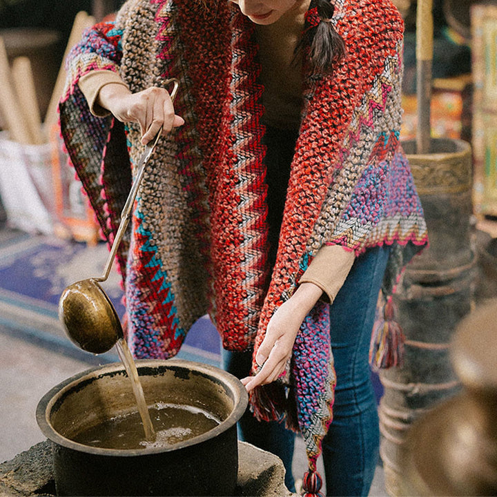 Buddha Stones Tibetan Shawl Knitting Warm Cloak Tibetan Tassel Scarf - image 8