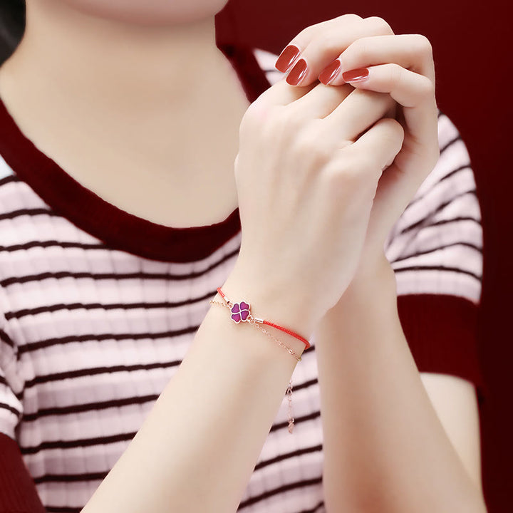 Buddha Stones 925 Sterling Silver Color-changing Four Leaf Clover Luck Protection Red String Bracelet - image 4