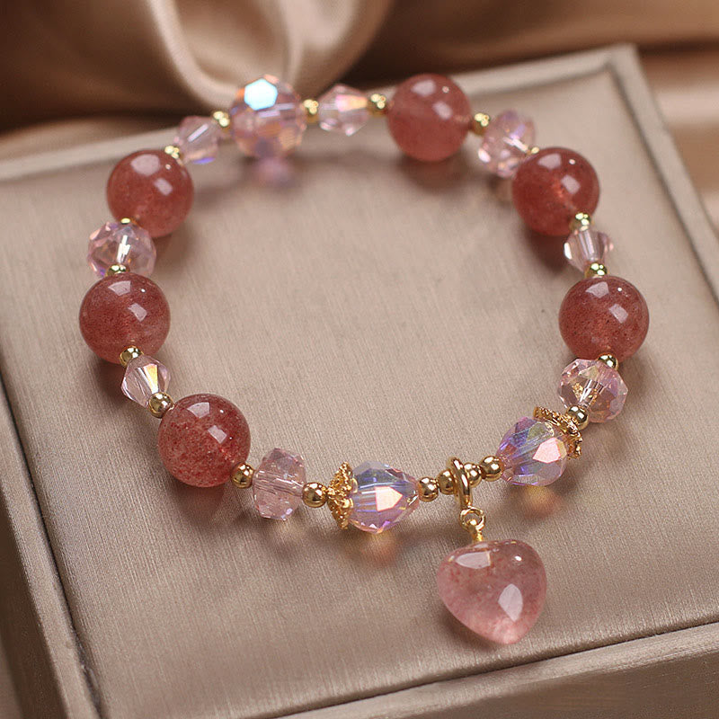 Buddha Stones Natural Strawberry Quartz Crystal Love Heart Healing Positive Bracelet - image 1
