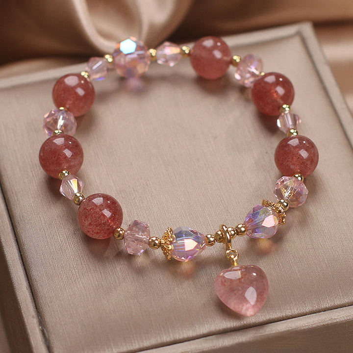 Buddha Stones Natural Strawberry Quartz Crystal Love Heart Healing Positive Bracelet - image 1