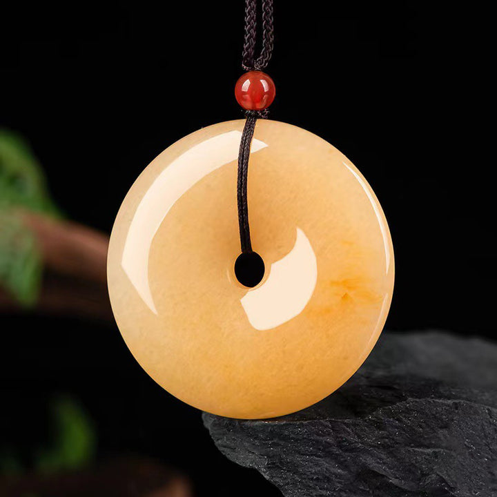 Buddha Stones Round Golden Silk Jade Peace Buckle Wealth Pendant Necklace - image 6