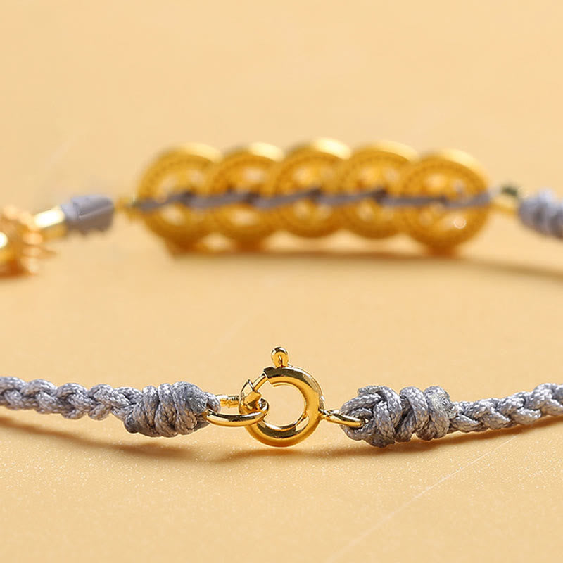 Buddha Stones Copper Coin Fortune Tree Pearl Luck Blue Rope Braided Bracelet - image 6