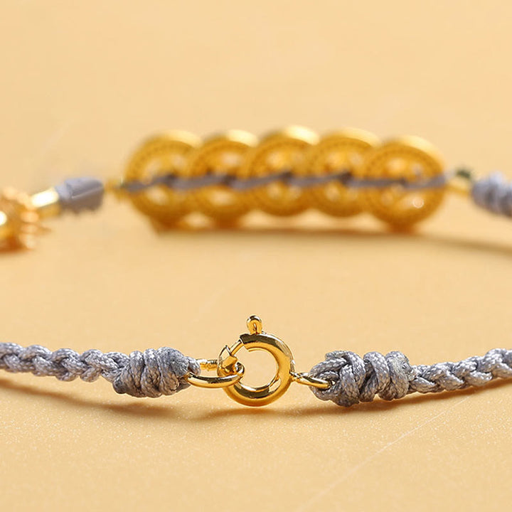 Buddha Stones Copper Coin Fortune Tree Pearl Luck Blue Rope Braided Bracelet - image 6