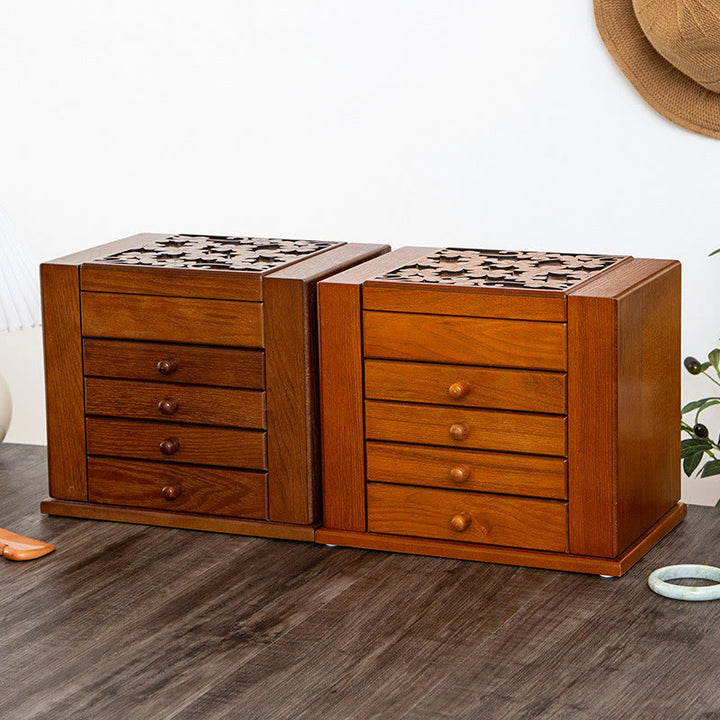 Buddha Stones Vintage Large Capacity Wooden Jewelry Box Jewelry Storage Box With Mirror - image 24