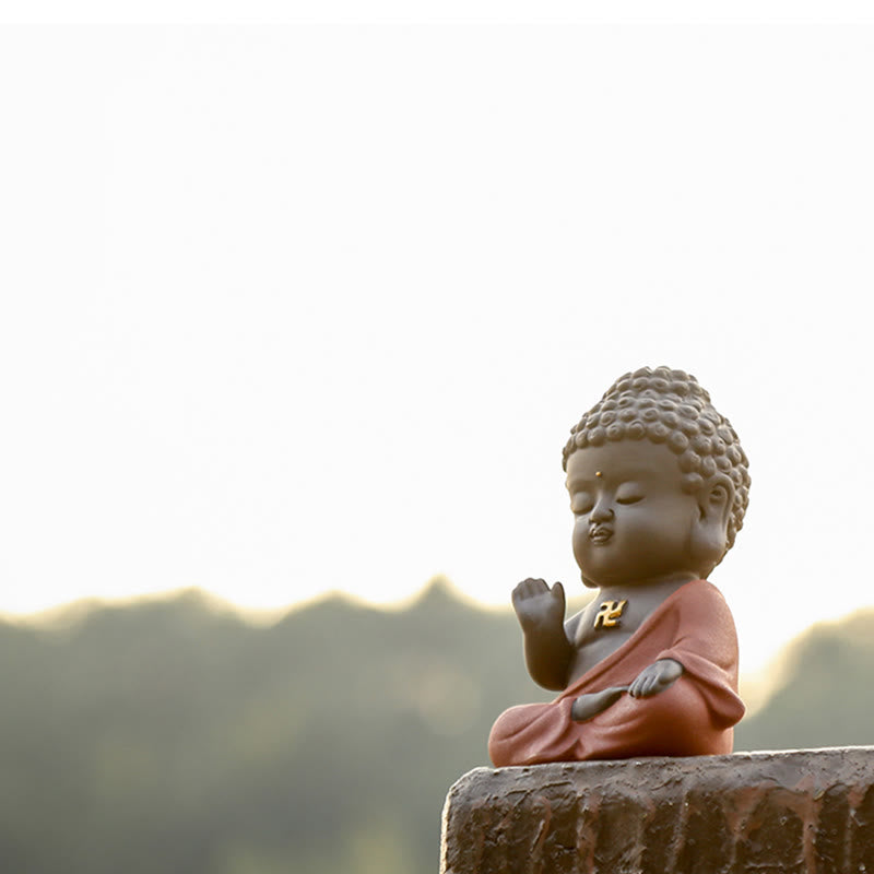 Buddha Stones Small Buddha Serenity Purple Clay Home Desk Decoration - image 11