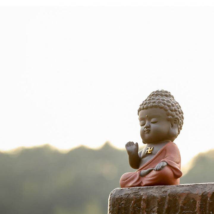 Buddha Stones Small Buddha Serenity Purple Clay Home Desk Decoration - image 11