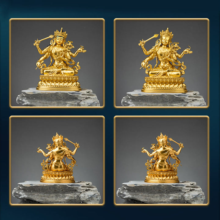 Four-armed Manjusri Bodhisattva Gold Figurine Compassion Serenity Copper Statue Home Decoration - image 10