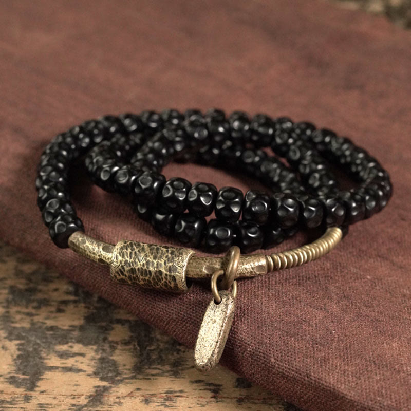 Buddha Stones Retro Coconut Shell Copper Happiness Triple Wrap Bracelet - image 1