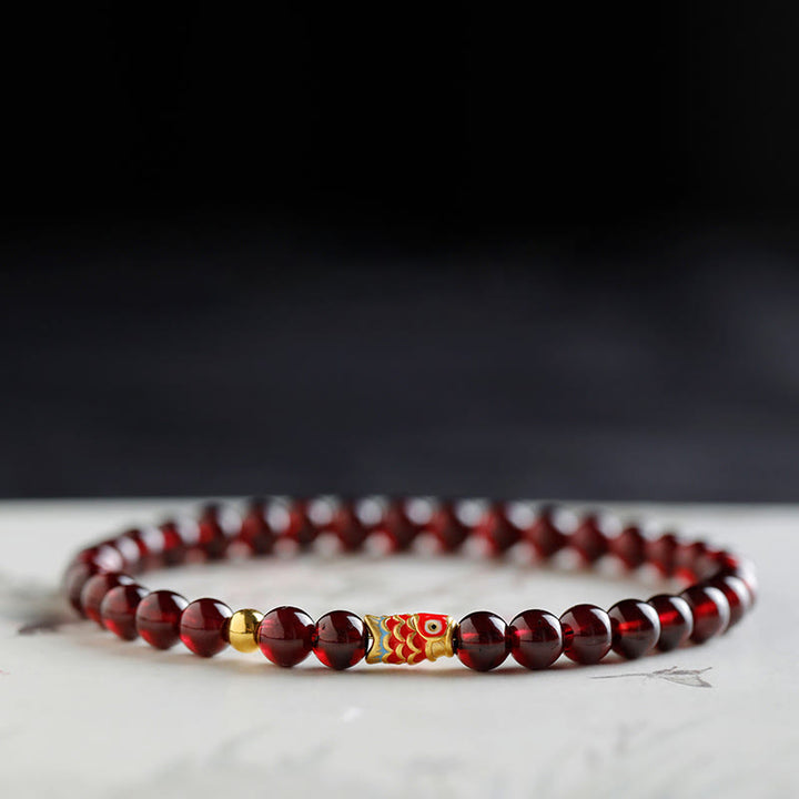 Buddha Stones 999 Gold Koi Fish Natural Garnet Protection Bracelet - image 2