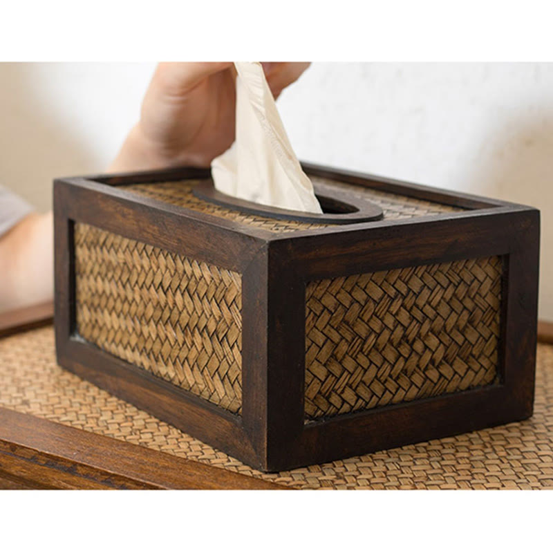 Handmade Bamboo Woven Wood Tissue Box Wooden Tissue Holder Wipes Boxes Decoration - image 6