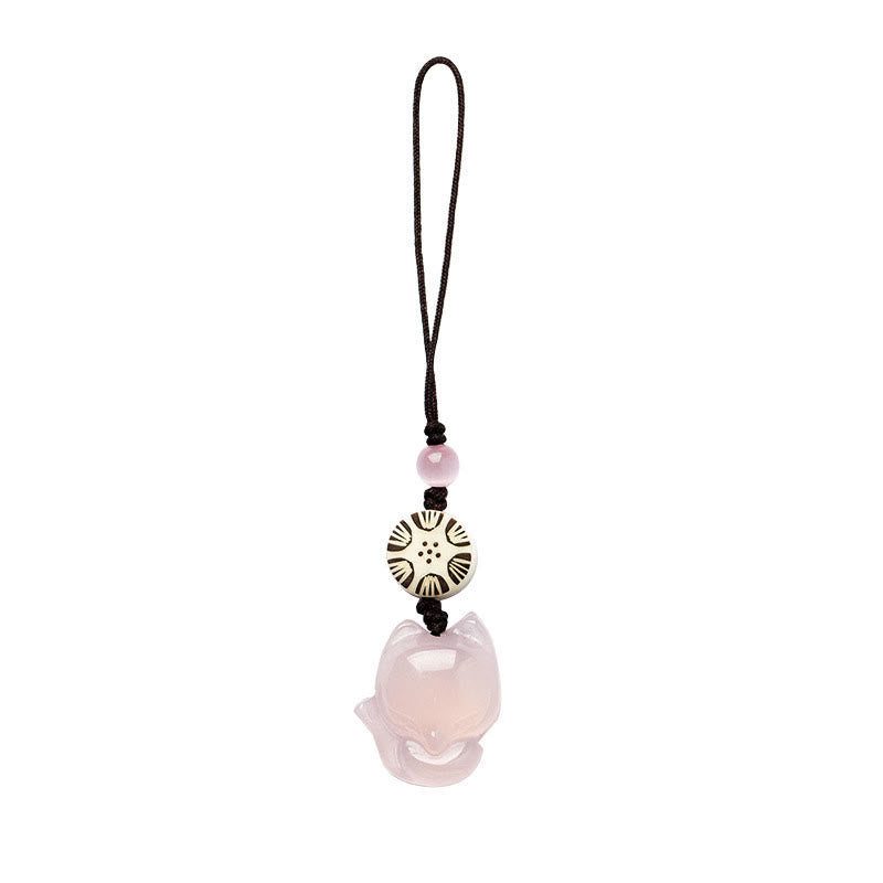 Natural Chalcedony Fox Harmony Phone Hanging Decoration - image 4