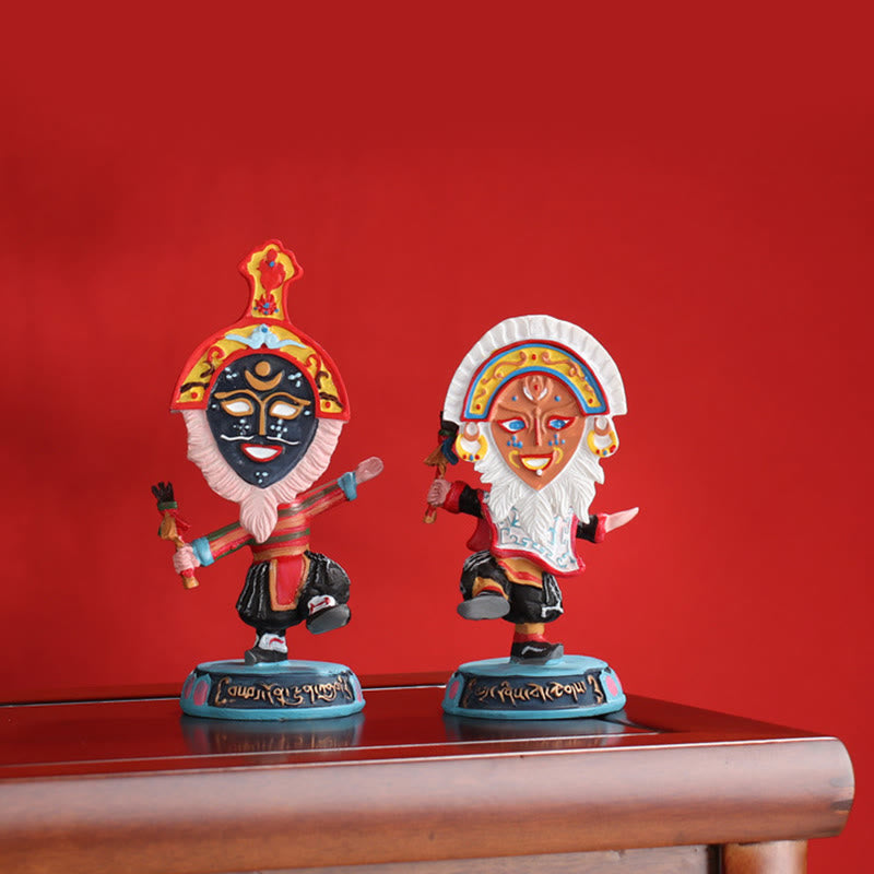 Buddha Stones Tibetan Opera Face Mask Puppet Home Office Car Decoration Ornament - A Pair of Tibetan Opera Mask Puppets - image 0