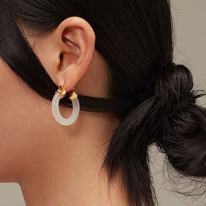 Buddha Stones Round Jade White Jade Prosperity Earrings - image 12
