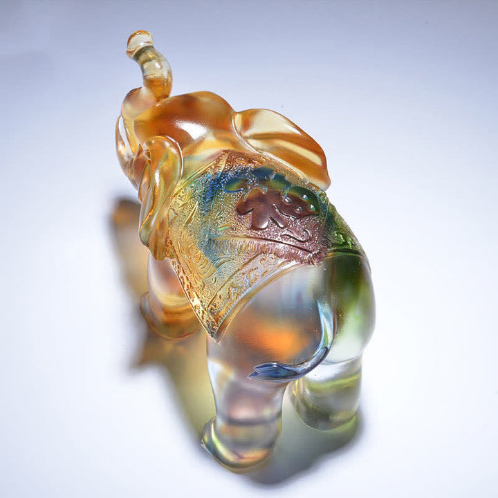 Handmade Liuli Crystal Elephant Art Piece Wisdom Wealth Home Decoration - image 3