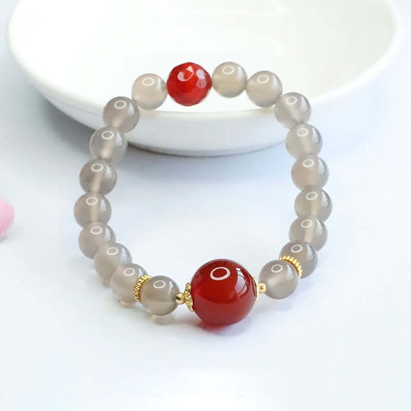Buddha Stones Natural Gray Chalcedony Red Agate Harmony Bracelet - image 3