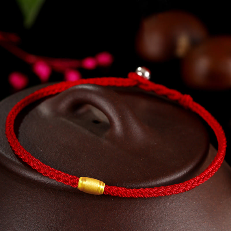 Buddha Stones 999 Gold Lucky Bead Eight Thread Peace Knot Red Rope Bracelet - image 2