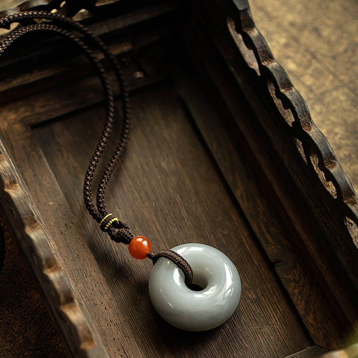 Buddha Stones Natural Round Jade Gray Jade Peace Buckle Luck Necklace Pendant - image 23