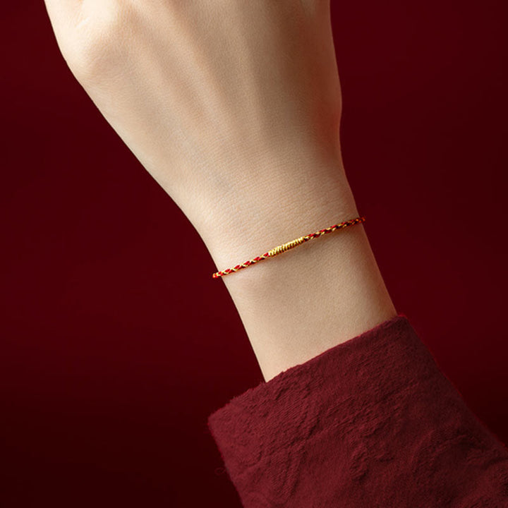 Buddha Stones 14K Gold Plated Handmade Red Gold Rope King Kong Knot Braided Luck Bracelet - image 4