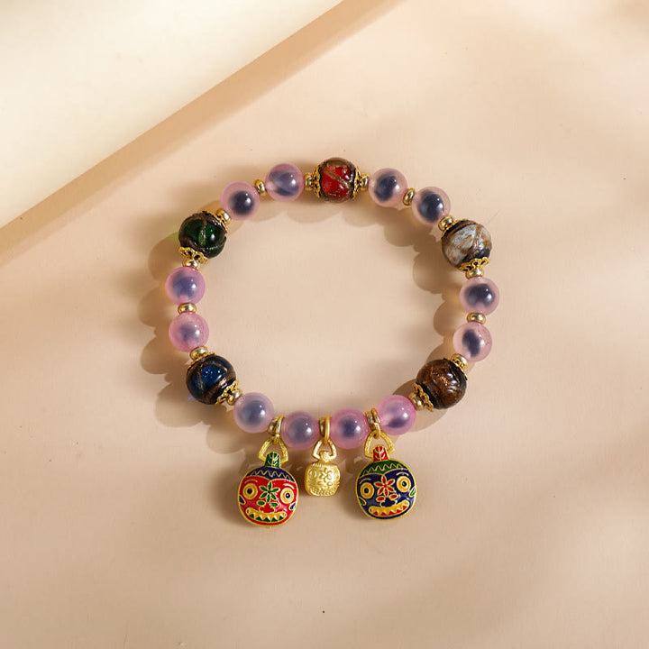 Buddha Stones Colorful Candy Agate Gold Swallowing Beast Family Liuli Glass Bead Strength Bracelet - Pink Candy Agate - image 3