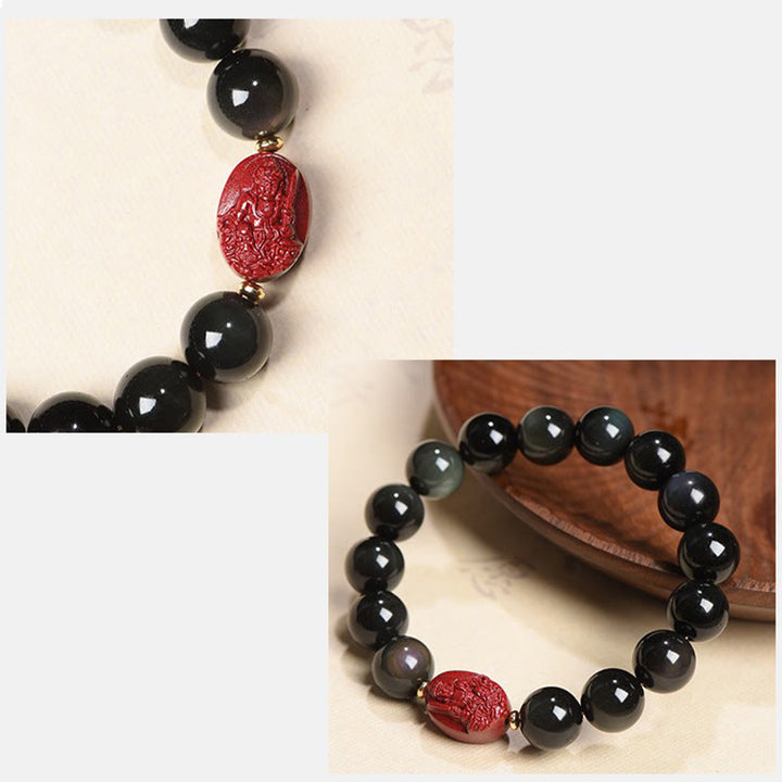 Buddha Stones Chinese Zodiac Natal Buddha Natural Black Obsidian Cinnabar Purification Bracelet - image 31