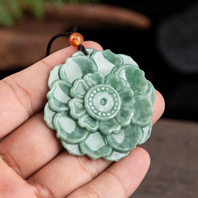 Buddha Stones Lotus Pattern Jade Luck Prosperity Necklace Pendant - image 3