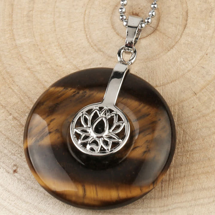 Buddha Stones Various Crystal Amethyst Pink Crystal Lotus Healing Necklace Pendant - Tiger Eye - image 27