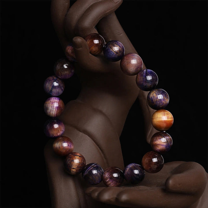 Buddha Stones Natural Purple Tiger Eye Protection Strength Bracelet - 14mm - image 8