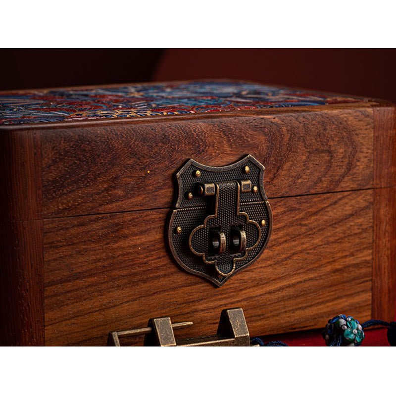 Retro Handmade Floral Pattern Rosewood Jewelry Storage Box Lockable Wooden Gift Organizer Box - image 20
