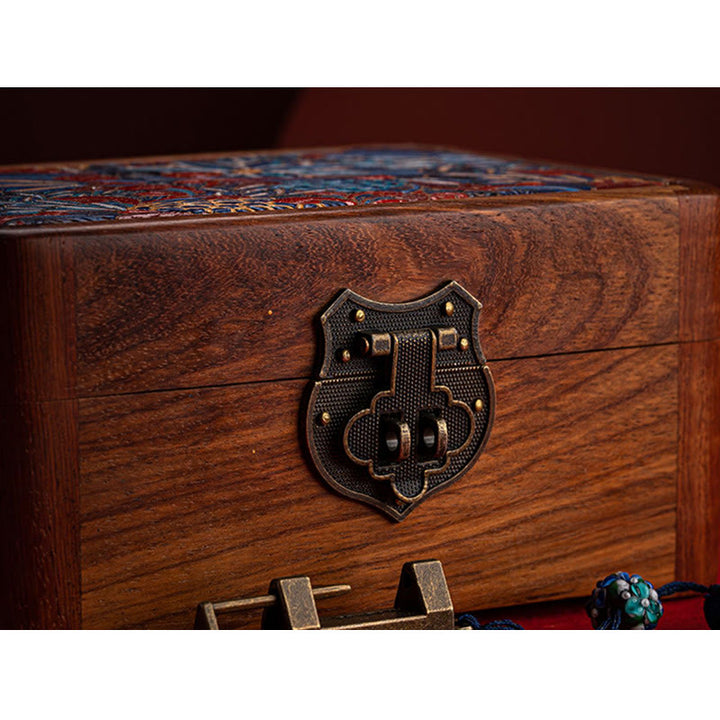 Retro Handmade Floral Pattern Rosewood Jewelry Storage Box Lockable Wooden Gift Organizer Box - image 20