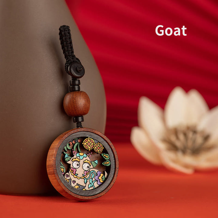 Buddha Stones Year Of The Dragon Hand Painted Chinese Zodiac Rosewood Carved Calm Key Chain - Goat - image 15