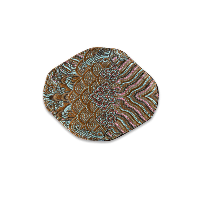 Buddha Stones Sea Wave Bamboo Plum Blossom Brocade Embroidery Cup Mat Pad Tea Cup Coaster Kung Fu Tea Mat - Coaster 13*11.5cm - Brown - image 30
