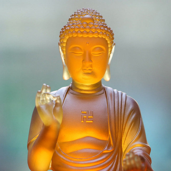 Buddha Stones Handmade Sakyamuni Buddha Liuli Crystal Art Piece Compassion Statue Home Office Offering Decoration - image 5