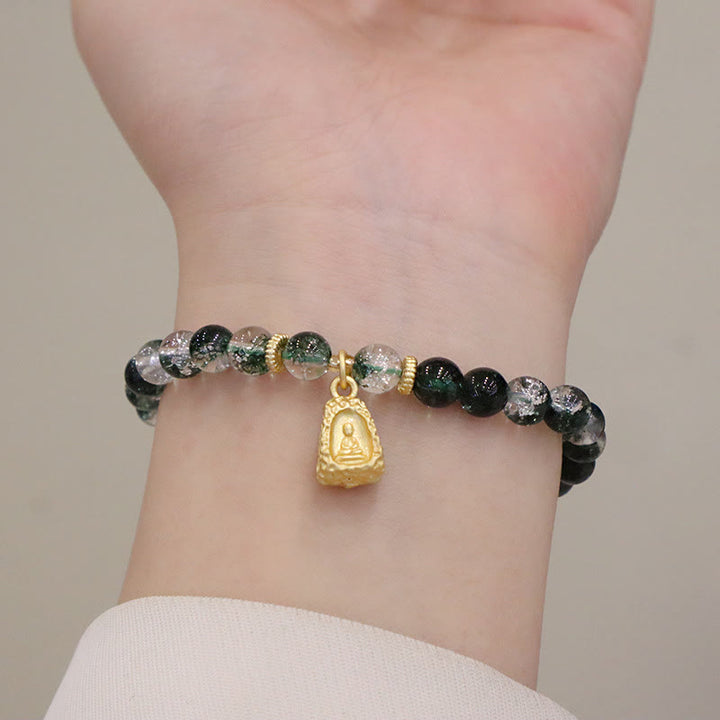 Buddha Stones Natural Green Phantom Confidence Gourd Buddha Charm Bracelet - Green Phantom&Buddha(Wrist Circumference 14-19cm) - image 10