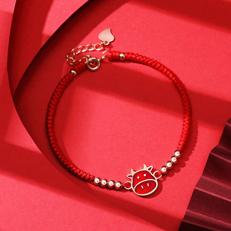 Buddha Stones 12 Chinese Zodiac Lucky Red String Bracelet - Ox(Bracelet Size 14+3.5cm) - image 1