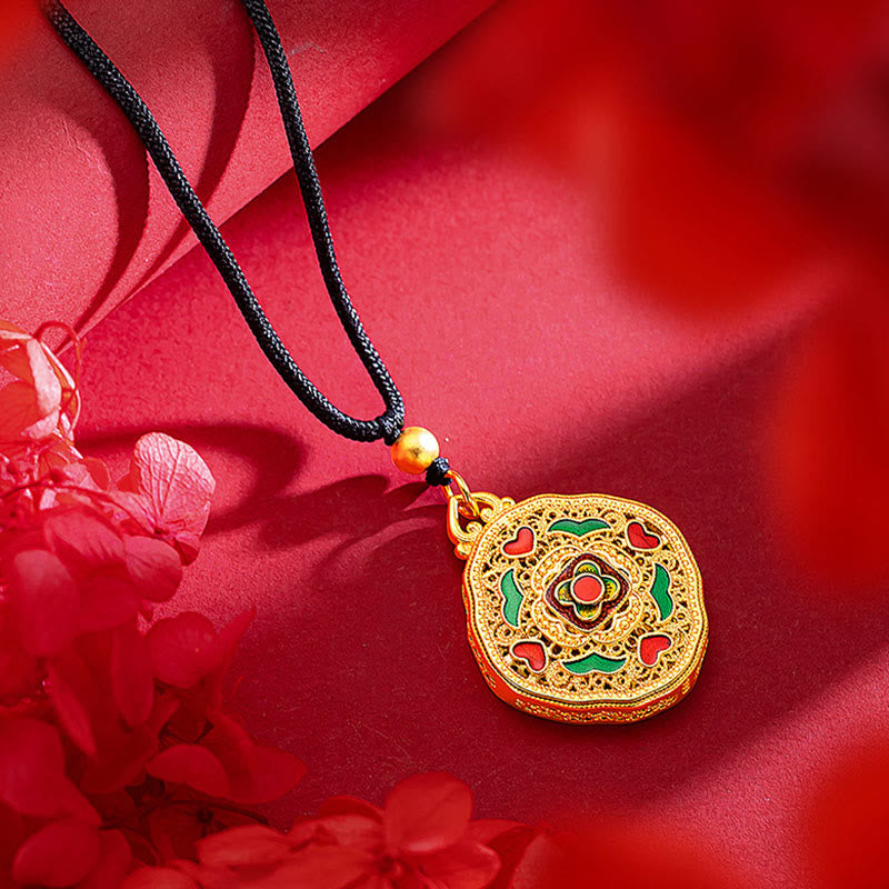 Buddha Stones Flower Love Heart Copper Wealth Necklace Pendant - Flower Love Heart Necklace - image 0