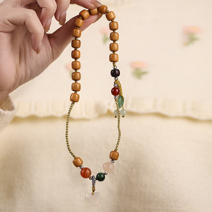 Buddha Stones Green Sandalwood Chalcedony Peace Buckle Charm Soothing Double Wrap Bracelet - image 3