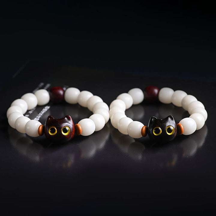 Buddha Stones Natural Bodhi Seed Small Leaf Red Sandalwood Ebony Wood Cute Lucky Cat Wisdom Bracelet - image 18