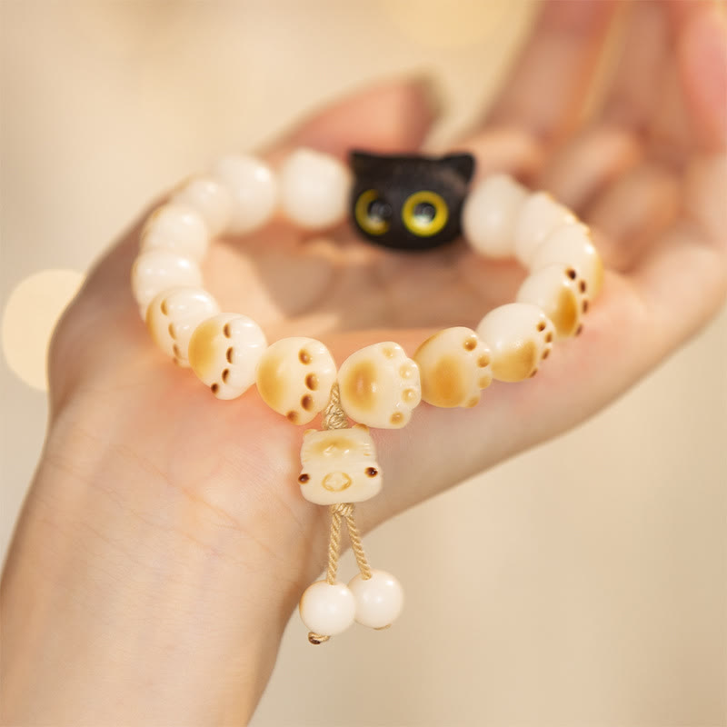 Buddha Stones Natural Bodhi Seed Red Sandalwood Lovely Paw Lucky Cat Peace Bracelet - Bodhi Seed&Tassel (Wrist Circumference 14-16cm) - image 9