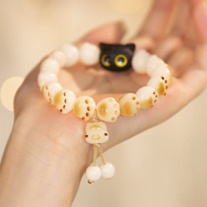 Buddha Stones Natural Bodhi Seed Red Sandalwood Lovely Paw Lucky Cat Peace Bracelet - Bodhi Seed&Tassel (Wrist Circumference 14-16cm) - image 9