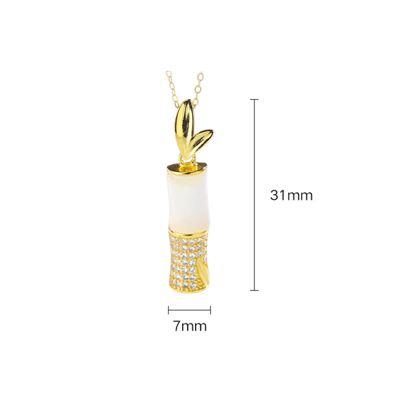 Buddha Stones 925 Sterling Silver Hetian White Jade Bamboo Happiness Necklace Pendant - image 9