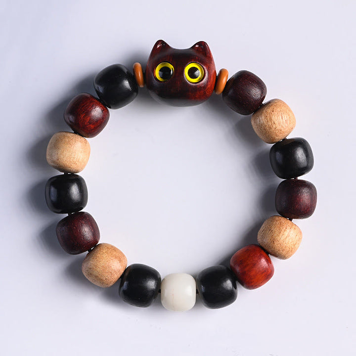 Buddha Stones Small Leaf Red Sandalwood Ebony Wood Cute Cat Engraved Protection Bracelet - Small Leaf Red Sandalwood(Keep away evil spirits♥Protection) - image 11