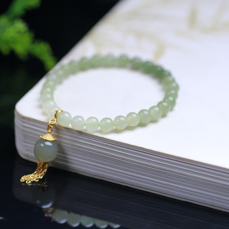 Buddha Stones 925 Sterling Silver Hetian Jade Beaded Wealth Charm Bracelet - image 5