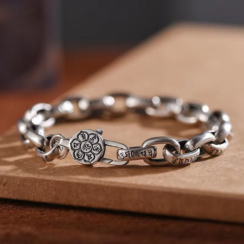 Buddha Stones Om Mani Padme Hum Double Dorje Copper Engraved Wisdom Bracelet - 22cm - image 0